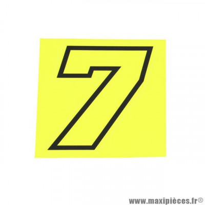 Autocollant numéro de course 7 Jaune fluo contour noir Hauteur 10 cm