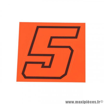 Autocollant numéro de course 5 Rouge Fluo Contour Noir Hauteur 10 cm