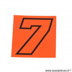 Autocollant numéro de course 7 Rouge Fluo Contour Noir Hauteur 10 cm