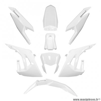 Carrosserie/Carenage Kit 8 pièces blanc brillant 2018+ pour Mecaboite DERBI SENDA X-TREME 50cc, GILERA RCR 50cc, SMT 50cc