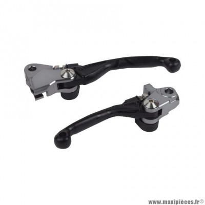 Levier de frein/embrayage off road rétractable/pivot incassable Polisport noir (paire) 2009> pour Moto YAMAHA YZ 125 cc, YZ 250 cc, YZ F 250 cc, YZ F 450 cc