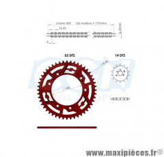 KIT CHAINE DOPPLER ALU POUR MOTO DERBI SENDA APRÈS L’ANNÉE 2000/GILERA SMT/RCR/RX/SX (14X53) DIAMÈTRE 105MM COULEUR ROUGE