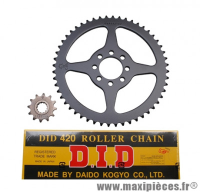 KIT CHAINE DE 50 A BOITE POUR: MBK 50 X-LIMIT 1997>2001 / YAMAHA 50 DTR 1997>2001 420 12x52 (ALESAGE 44mm) DE TYPE ORIGINE -DID * Déstockage !
