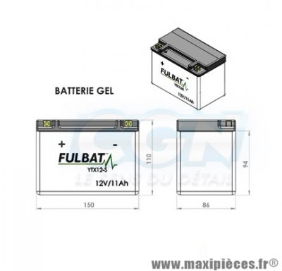 BATTERIE MOTO / SCOOT / QUAD YTZ12S FULBAT 12V11AH GEL SANS ENTRETIEN LG150 L88 H110