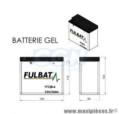 BATTERIE MOTO / SCOOT / QUAD YT12B-4 FULBAT 12V10AH GEL SANS ENTRETIEN LG150 L69 H130