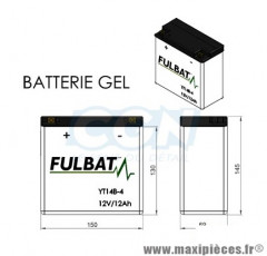 BATTERIE MOTO / SCOOT / QUAD YT14B-4 FULBAT 12V12AH GEL SANS ENTRETIEN LG150 L69 H145