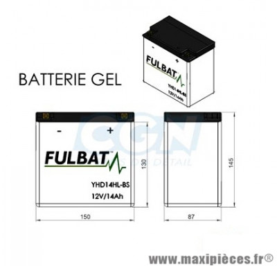 BATTERIE MOTO / SCOOT / QUAD YHD14HL-BS FULBAT 12V14AH GEL SANS ENTRETIEN LG150 L87 H145 (HARLEY DAVIDSON)