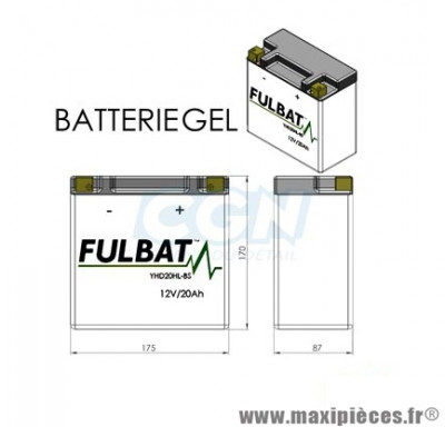 BATTERIE MOTO / SCOOT / QUAD YHD20HL-BS FULBAT 12V20AH GEL SANS ENTRETIEN LG175 L87 H155 (HARLEY DAVIDSON)