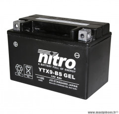 BATTERIE MOTO / SCOOT / QUAD 12V 8 Ah YTX9-BS GEL NITRO SANS ENTRETIEN GEL PRET A L'EMPLOI (Lg150xL86xH105)