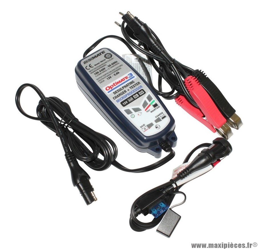 CHARGEUR POUR BATTERIE OPTIMATE 3+ TM430 12V (CHARGE, TEST ET ENTRETIEN EN AUTOMATIQUE DE LA BATTERIE)