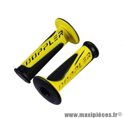 REVETEMENT - POIGNEE DE GUIDON DOPPLER GRIP RADICAL NOIR & JAUNE (VENDU PAR PAIRE)