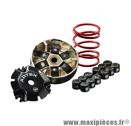 VARIATEUR / VARIO POUR SCOOTER ARTEK K2 EVO POUR CPI 50 ARAGON, HUSSAR, OLIVER, POPCORN / GENERIC 50 IDEO, XOR / KEEWAY 50 F ACT, FOCUS, HURRICANE, MATRIX (VENDU AVEC 3 JEU DE 6 GALETS 19x15,5mm + RESSORT AR)