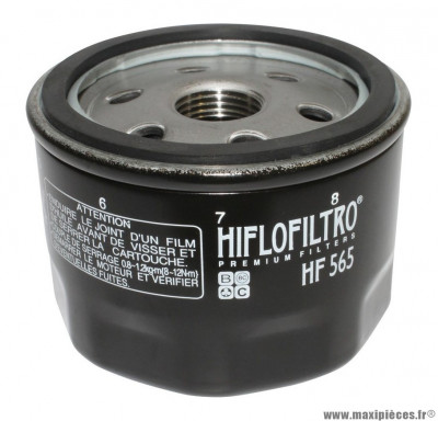Filtre à huile Hiflofiltro HF565 (76x58mm) pièce pour Maxi-Scooter : GILERA 800 GP 2008>-APRILIA 850 SRV 2012>, 750 DORSODURO, 1200 DORSODURO, 850 MANA, 750 SHIVER