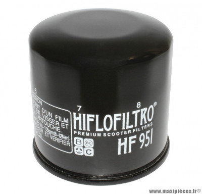 Filtre à huile Hiflofiltro HF951 (65x64mm) pièce pour Maxi-Scooter : HONDA 300 SH 2007>2010, 400 SILVER WING 2001>,400 SW-T, 250 FORZA, 600 SILVER WING 2001>2009