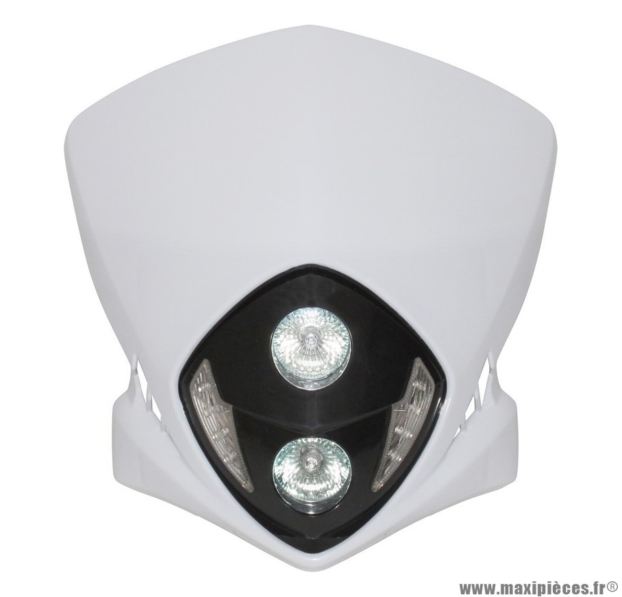 Tête de fourche duke blanc a leds blanches + halogène 2x20w pour 50 a boite