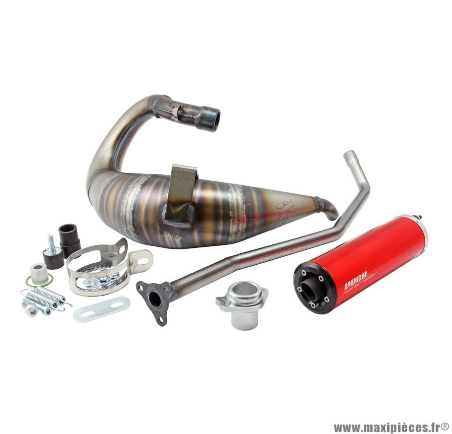 Pot d'échappement Voca Cross Rookie pour 50 à boite derbi senda, senda drd-aprilia rx, sx (passage haut - silencieux alu couleur rouge)