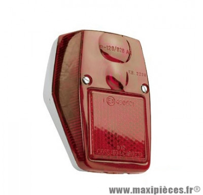 Feu arrière à embase chromée avec cabochon rouge translucide, compatible Peugeot 103 et autres cyclomoteurs  * Prix spécial !