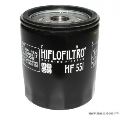 Filtre à huile Hiflofiltro HF551 (76x90mm) pièce pour Moto : MOTO-GUZZI 850 BREVA, 940 BELLAGIO, 1100 CALIFORNIA, 1200 NORGE, 1200 STELVIO