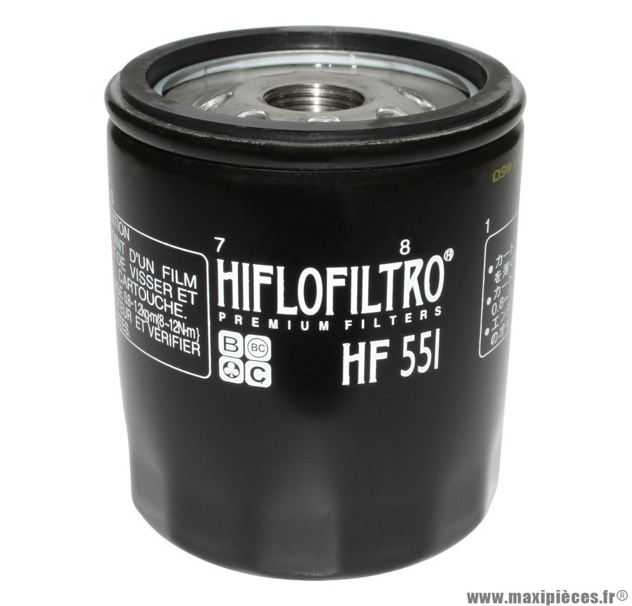 Filtre à huile Hiflofiltro HF551 (76x90mm) pièce pour Moto : MOTO-GUZZI 850 BREVA, 940 BELLAGIO, 1100 CALIFORNIA, 1200 NORGE, 1200 STELVIO