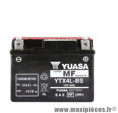 Batterie yuasa ytx4l-bs 12v-3a sans entretien piaggio 50 pièce pour Scooter, Mécaboite, Maxi Scooter, Moto, Quad