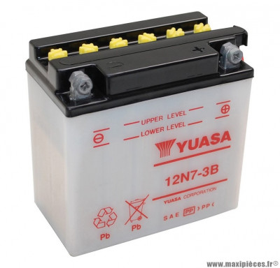 Batterie 12v 7 ah 12n7-3b yuasa avec entretien (lg135xl75xh133) pièce pour Scooter, Mécaboite, Maxi Scooter, Moto, Quad