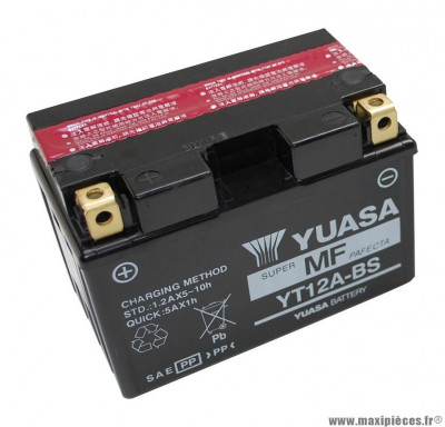 Batterie 12v 10ah yt12a-bs yuasa sans entretien livree avec pack acide (lg150xl87xh105) pièce pour Scooter, Mécaboite, Maxi Scooter, Moto, Quad