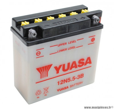 Batterie 12v 5,5 ah 12n5.5-3b yuasa avec entretien (lg135xl60xh130) pièce pour Scooter, Mécaboite, Maxi Scooter, Moto, Quad