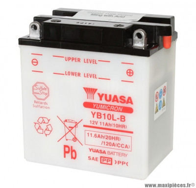 Batterie 12v 11 ah yb10l-b yuasa avec entretien (lg135x90x145) pièce pour Scooter, Mécaboite, Maxi Scooter, Moto, Quad