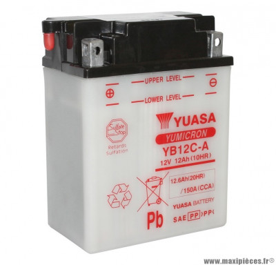 Batterie 12v 12ah yb12c-a yuasa avec entretien (lg134x80x175) pièce pour Scooter, Mécaboite, Maxi Scooter, Moto, Quad