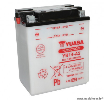 Batterie 12v 14ah yb14-a2 yuasa avec entretien (lg134x89x166) pièce pour Scooter, Mécaboite, Maxi Scooter, Moto, Quad