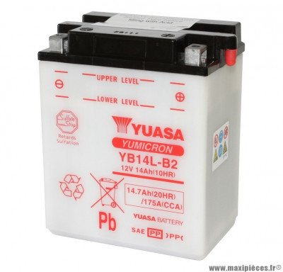 Batterie 12v 14ah yb14l-b2 yuasa avec entretien (lg134x89x166) pièce pour Scooter, Mécaboite, Maxi Scooter, Moto, Quad