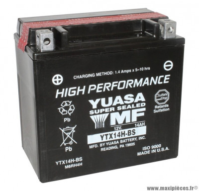 Batterie 12v 12ah ytx14h-bs yuasa sans entretien haute performance livree avec pack acide (lg150x87x145) pièce pour Scooter, Mécaboite, Maxi Scooter, Moto, Quad