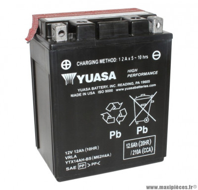 Batterie 12v 12ah ytx14ah-bs yuasa sans entretien haute performance livree avec pack acide (lg134x89x166) pièce pour Scooter, Mécaboite, Maxi Scooter, Moto, Quad