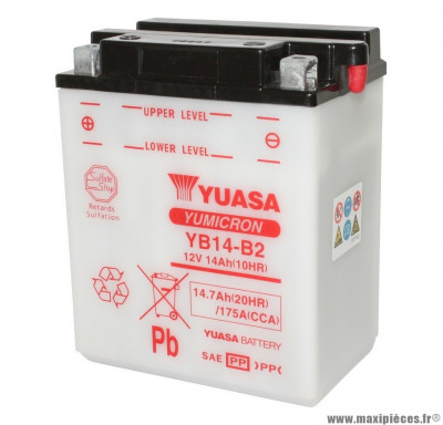 Batterie 12v 14ah yb14-b2 yuasa avec entretien (lg134xl89xh166) pièce pour Scooter, Mécaboite, Maxi Scooter, Moto, Quad