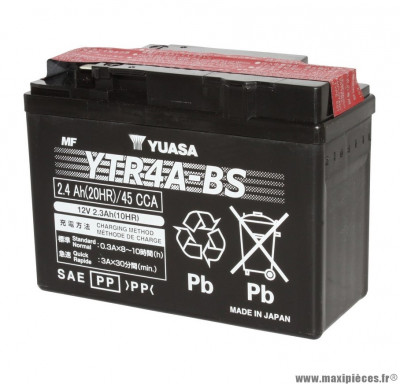 Batterie 12v 2,3ah ytr4a-bs yuasa sans entretien livree avec pack acide (lg114xl49xh86) pièce pour Scooter, Mécaboite, Maxi Scooter, Moto, Quad