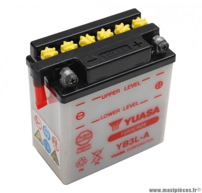 Batterie 12v 3 ah yb3l-a yuasa avec entretien (lg98xl56xh110) pièce pour Scooter, Mécaboite, Maxi Scooter, Moto, Quad