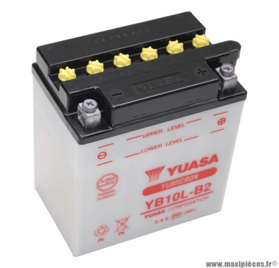 Batterie 12v 11 ah yb10l-b2 yuasa avec entretien (lg135xl90xh145) pièce pour Scooter, Mécaboite, Maxi Scooter, Moto, Quad