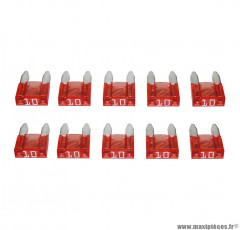 Fusible plat enfichable miniature 10a (sachet de 10) pièce pour Scooter, Mécaboite, Mobylette, Maxi Scooter, Moto, Quad