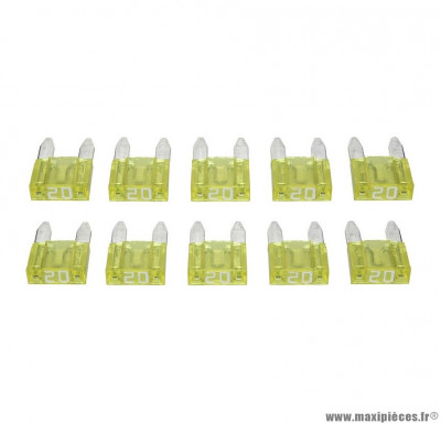 Fusible plat enfichable miniature 20a (sachet de 10) pièce pour Scooter, Mécaboite, Mobylette, Maxi Scooter, Moto, Quad