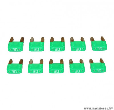 Fusible plat enfichable miniature 30a (sachet de 10) pièce pour Scooter, Mécaboite, Mobylette, Maxi Scooter, Moto, Quad