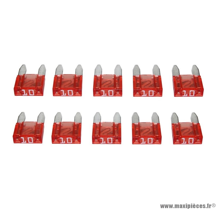 Fusible plat enfichable miniature 10a (sachet de 10) pièce pour Scooter, Mécaboite, Mobylette, Maxi Scooter, Moto, Quad