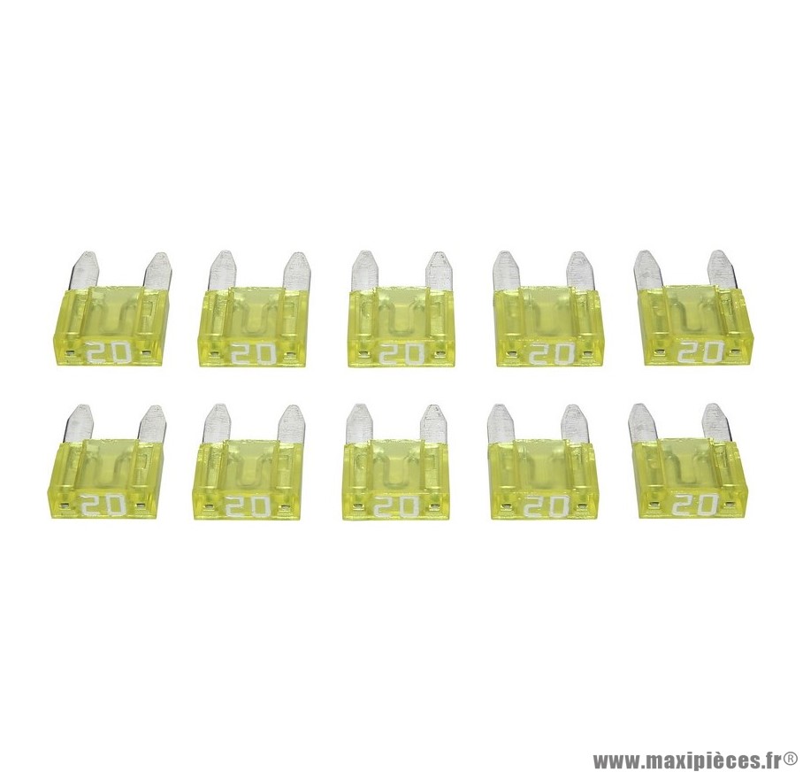 Fusible plat enfichable miniature 20a (sachet de 10) pièce pour Scooter, Mécaboite, Mobylette, Maxi Scooter, Moto, Quad