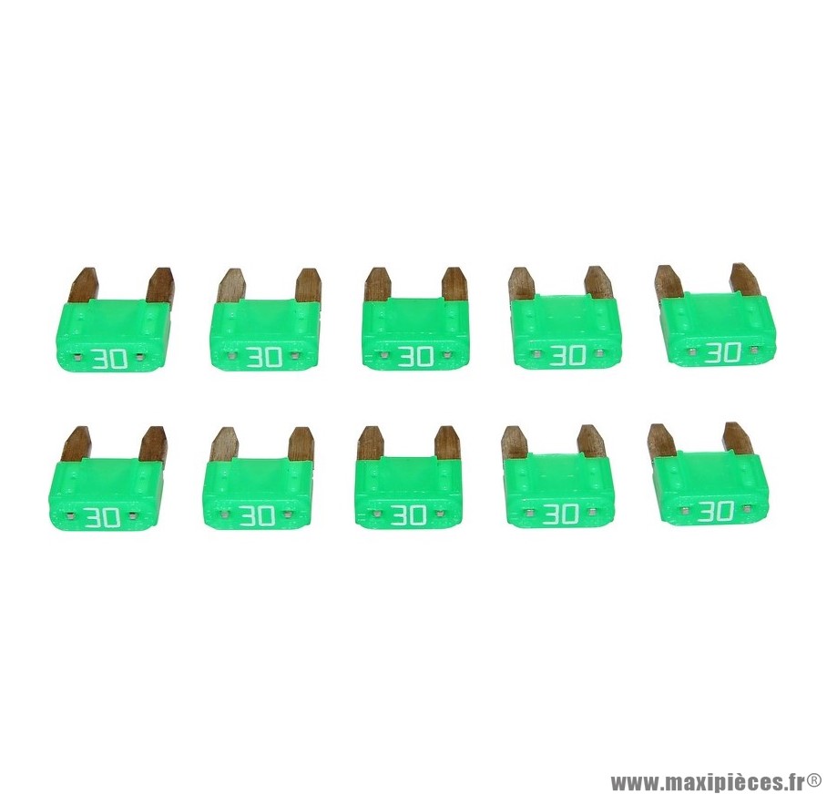 Fusible plat enfichable miniature 30a (sachet de 10) pièce pour Scooter, Mécaboite, Mobylette, Maxi Scooter, Moto, Quad