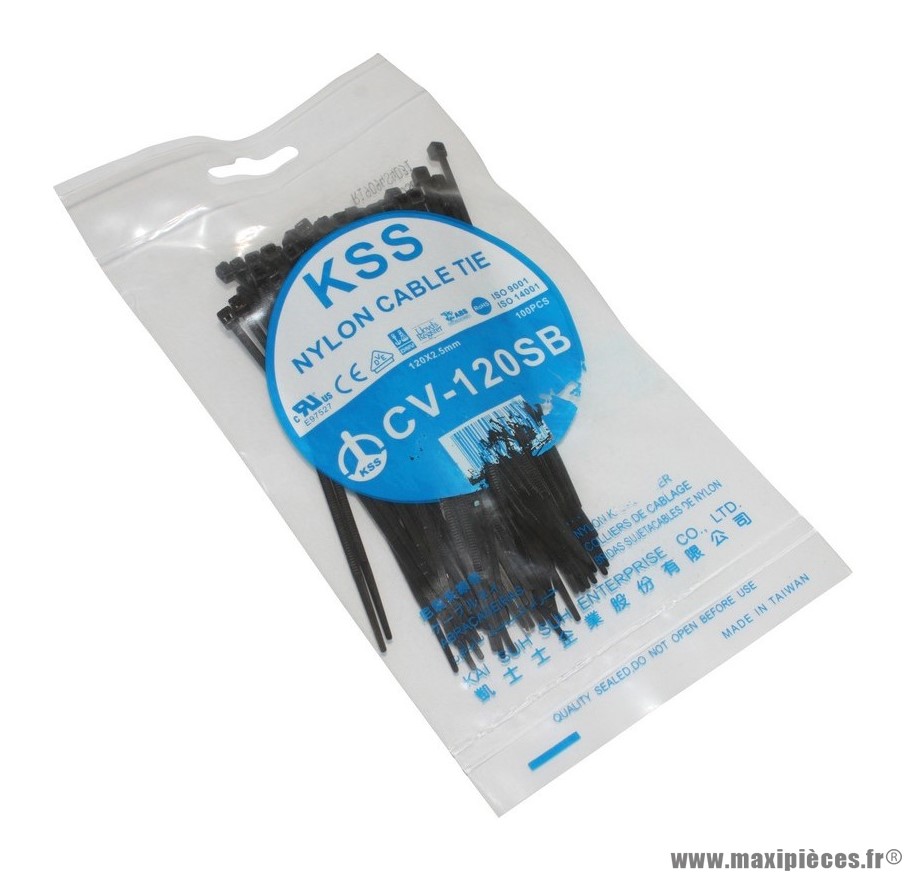 Collier de serrage (Rilsan / Rislan / Colson) noir longueur 120mm largeur 2,5mm (x100)