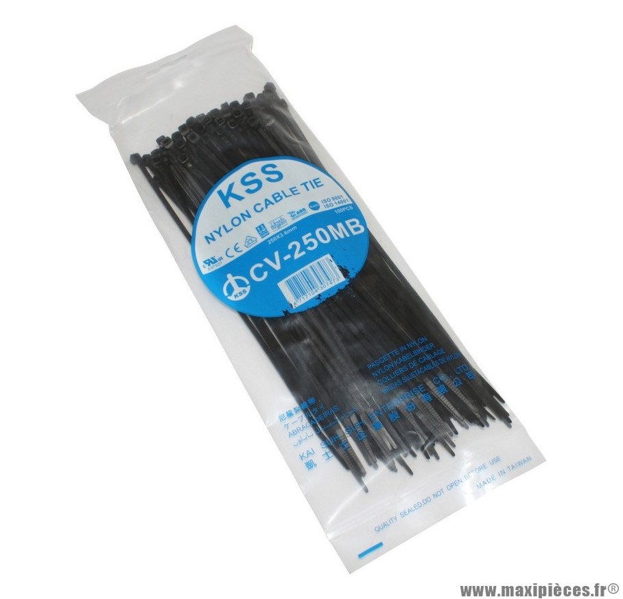Collier de serrage (Rilsan / Rislan / Colson) noir longueur 250mm largeur 3,6mm (x100)