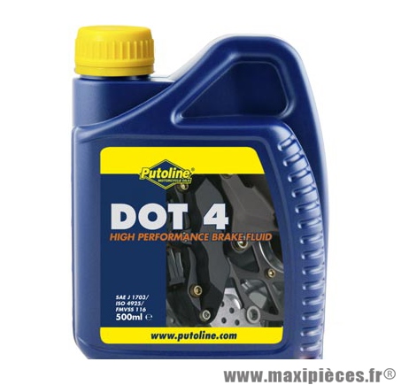 Liquide frein dot4 Putoline universel brake fluid vendu en 500ml pièce pour Scooter, Mécaboite, Mobylette, Maxi Scooter, Moto, Quad