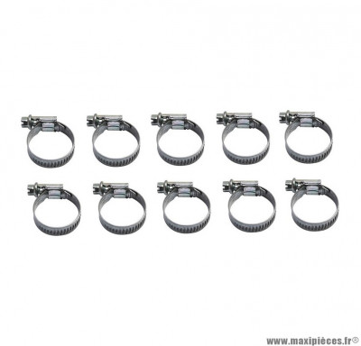 Collier de serrage metal 16x27 (sachet de 10) largeur 9mm pièce pour Scooter, Mécaboite, Mobylette, Maxi Scooter, Moto, Quad