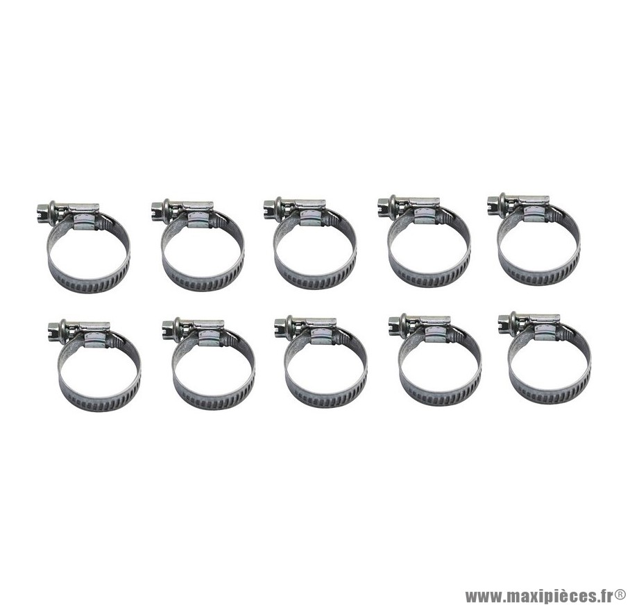 Collier de serrage metal 16x27 (sachet de 10) largeur 9mm pièce pour Scooter, Mécaboite, Mobylette, Maxi Scooter, Moto, Quad