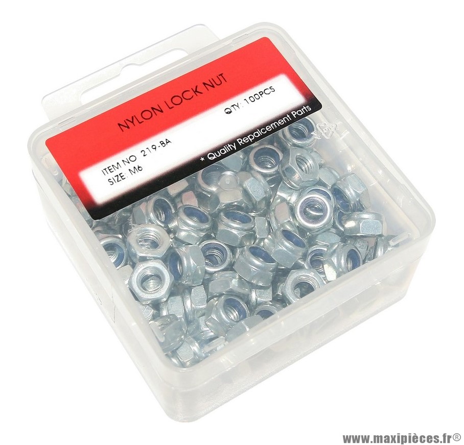 Assortiment de 100 pièces - écrou 6 pans nylstop-frein m6