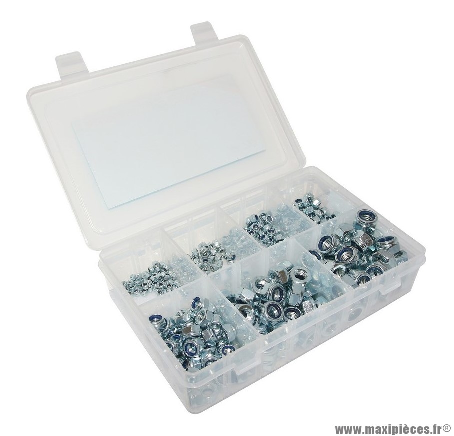 Assortiment de 320 pièces - écrou 6 pans nylstop-frein m3 - m4 - m5 - m6 - m8 - m10 - m12